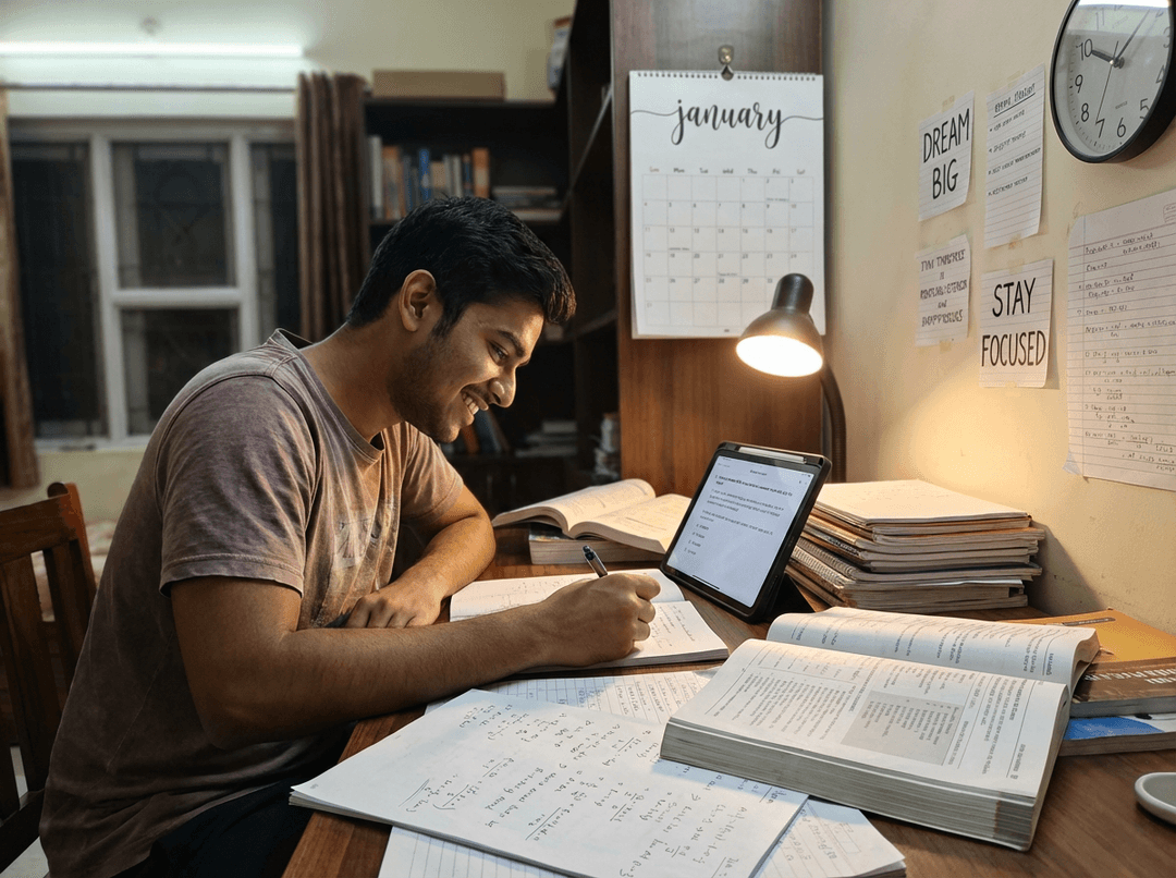 Student studying for competitive exams